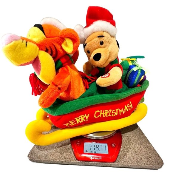 Vintage Disney Plush Animated Winnie the Pooh Tigger Christmas Sled Jingle Bells - Picture 15 of 15